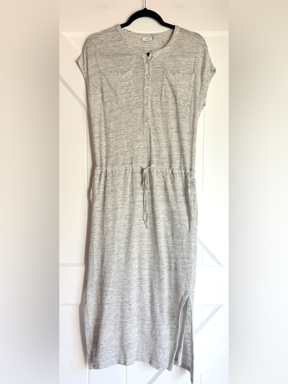 Vince Heather Gray Linen Midi Drawstring Shirt Dress XXS